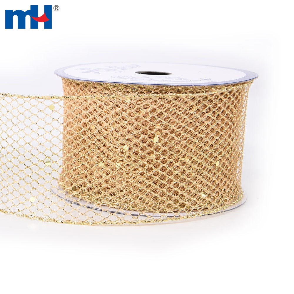 Glitter Netting Gold Wired Mesh Glitter Christmas Ribbon