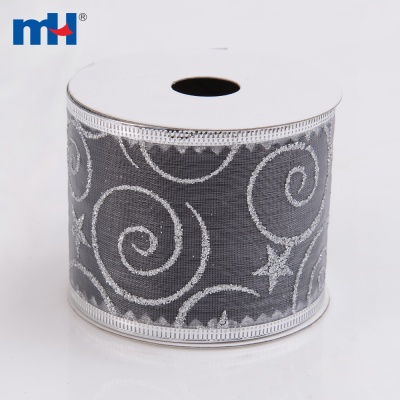 Silver Swirl Wired Edge Ribbon