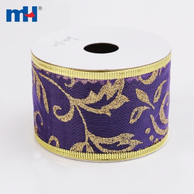Golden Wired Glitter Sheer Ribbon - Purple