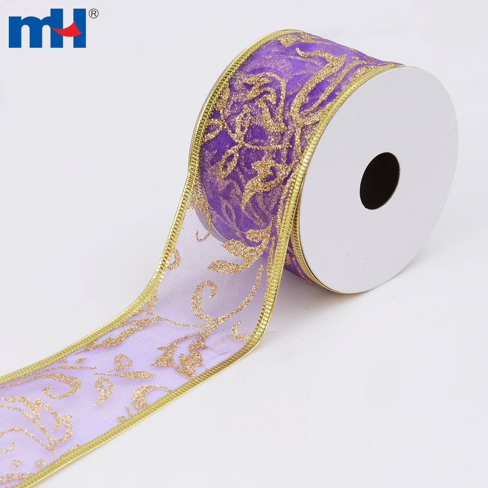 Wired Edge Organza Christmas Ribbon for Christmas Gifts