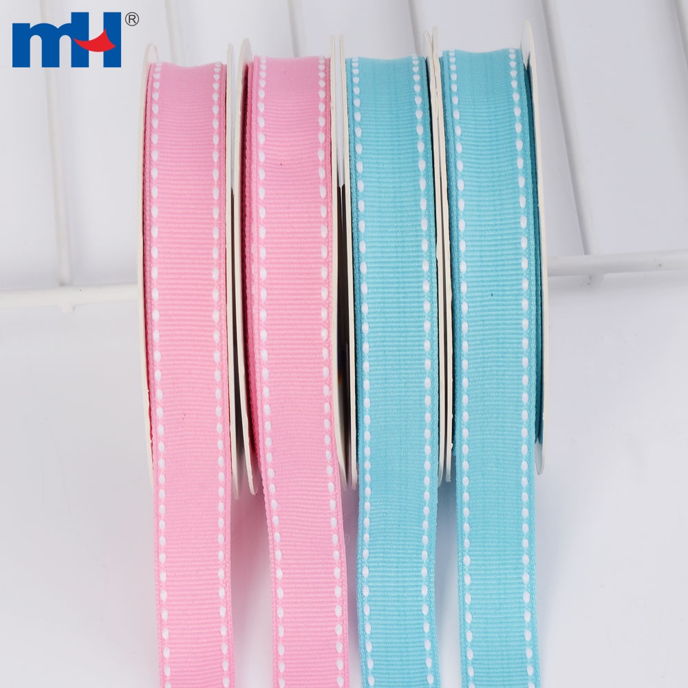 16mm White Saddle Stitched Edge Polyester Grosgrain Ribbon