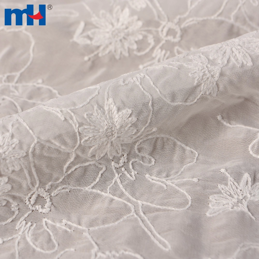 75D Recycled Polyester Chiffon Embroidered Lace Chikankari Fabric