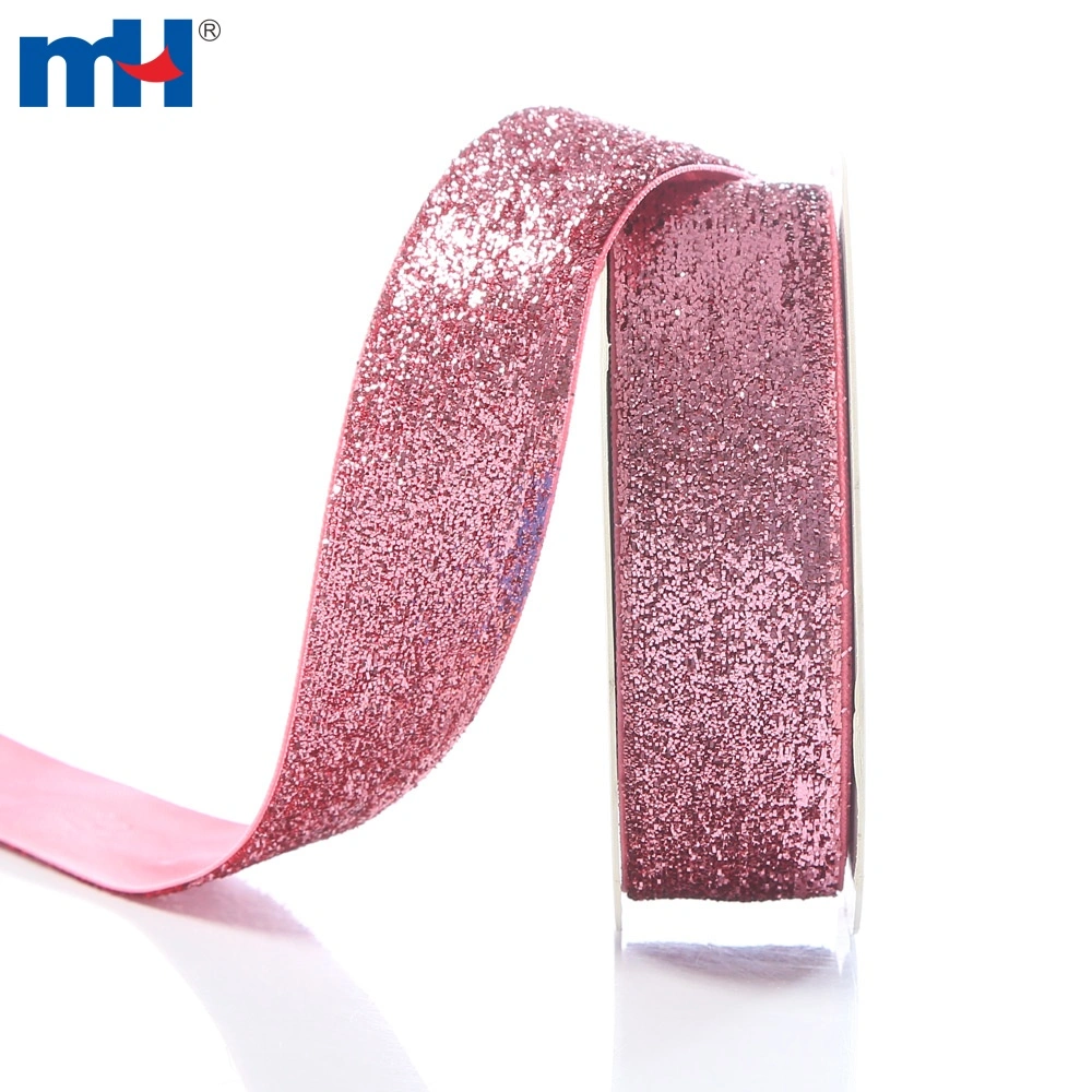 25mm Sparkle Pink Glitter Velvet Ribbon for Headband