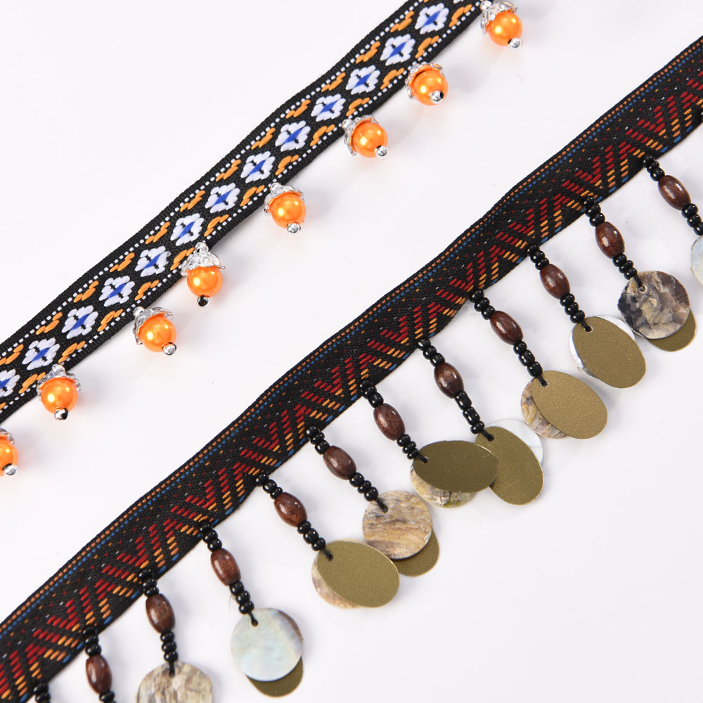 copper coin tassel fringe trim for decorative accessory production