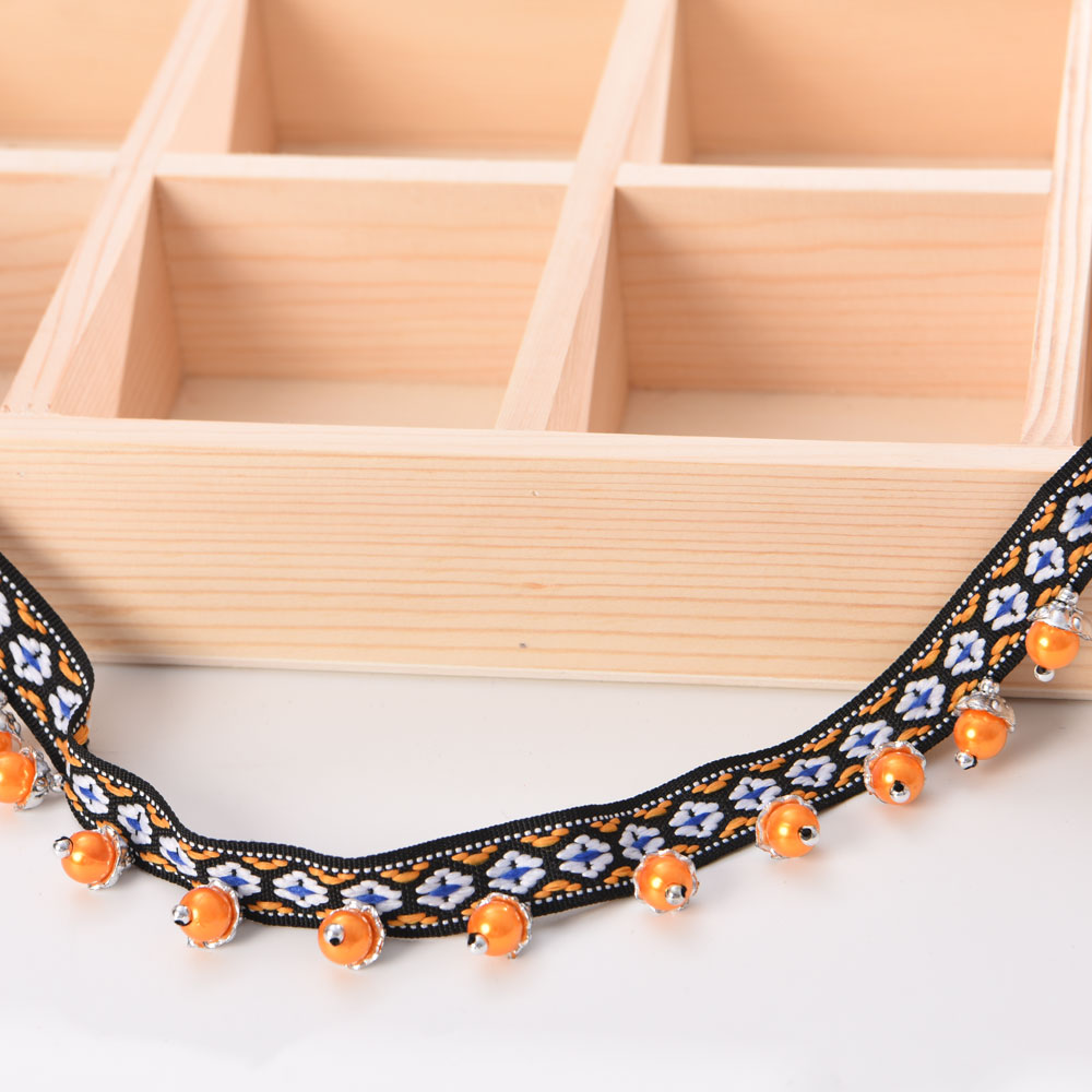 ethnic tassel fringe trim with copper coins and glass beads