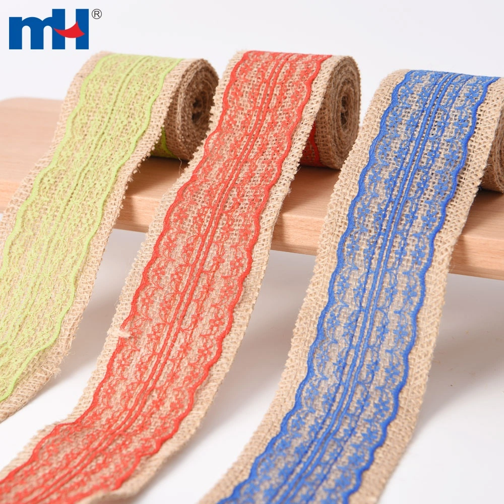color hessian lace ribbon