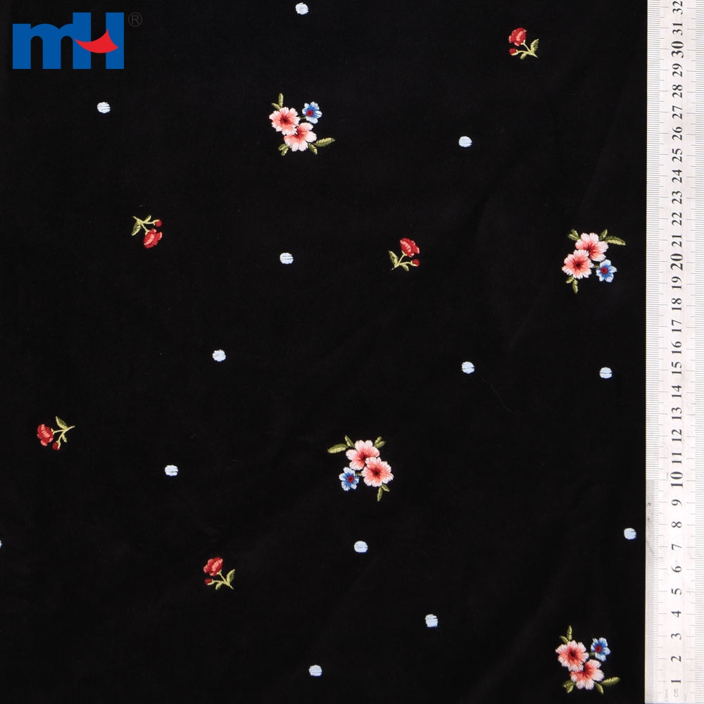 Floral Embroidered Black velvet fabric