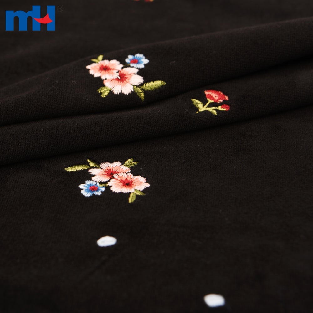 Floral Embroidered Black velvet fabric