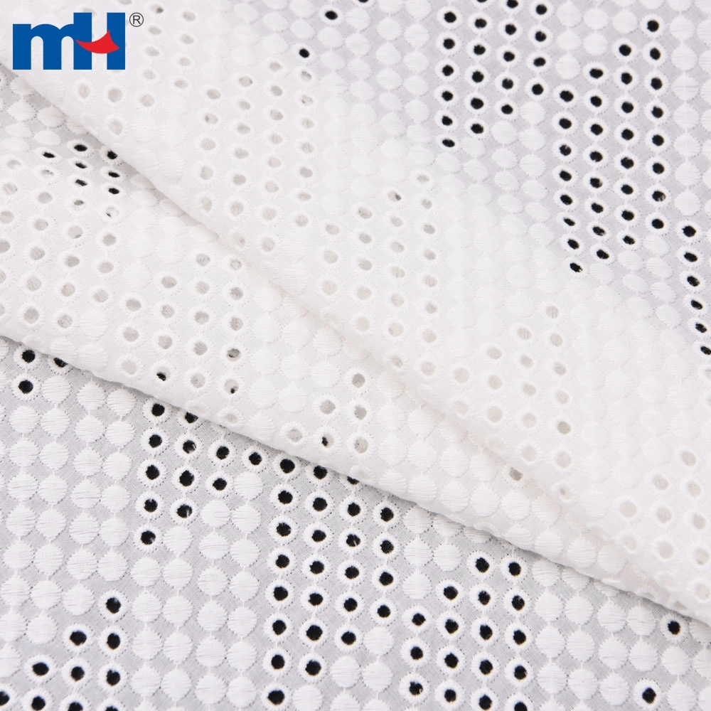 White Geometric Cotton Eyelet Embroidery Fabric for Skirts Tops