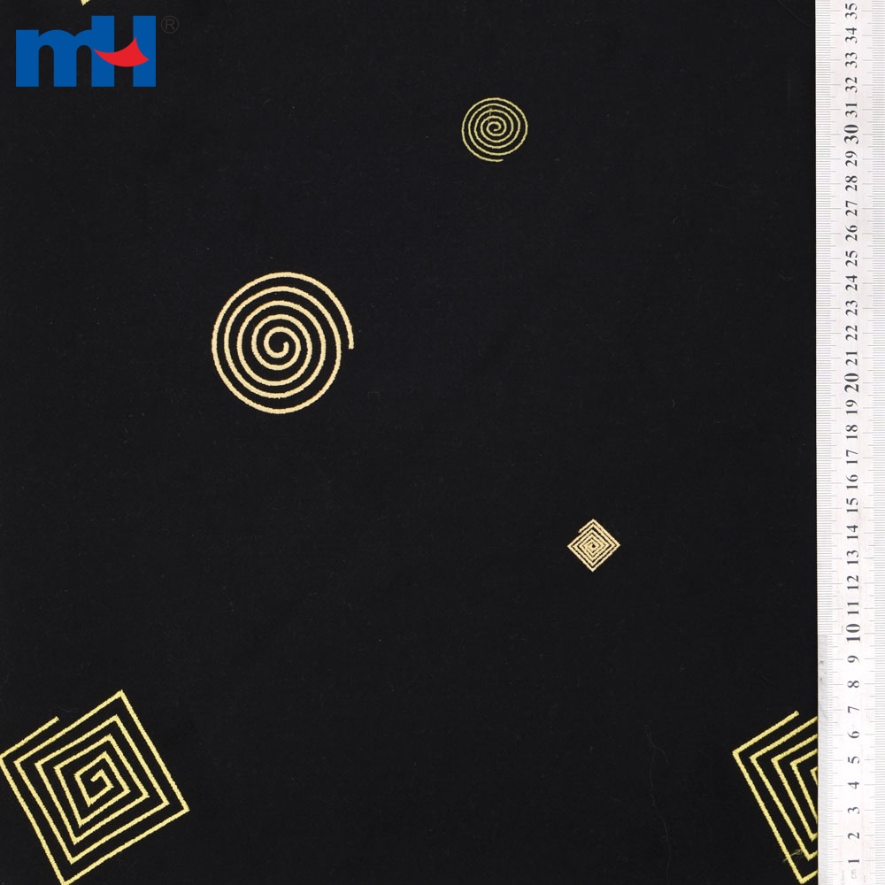 Geometric Embroidered Black Velvet Fabric