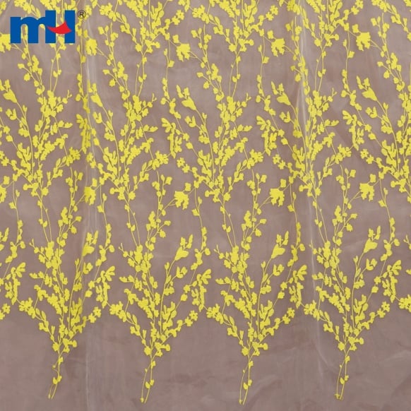tissu de broderie à fleurs jaune
