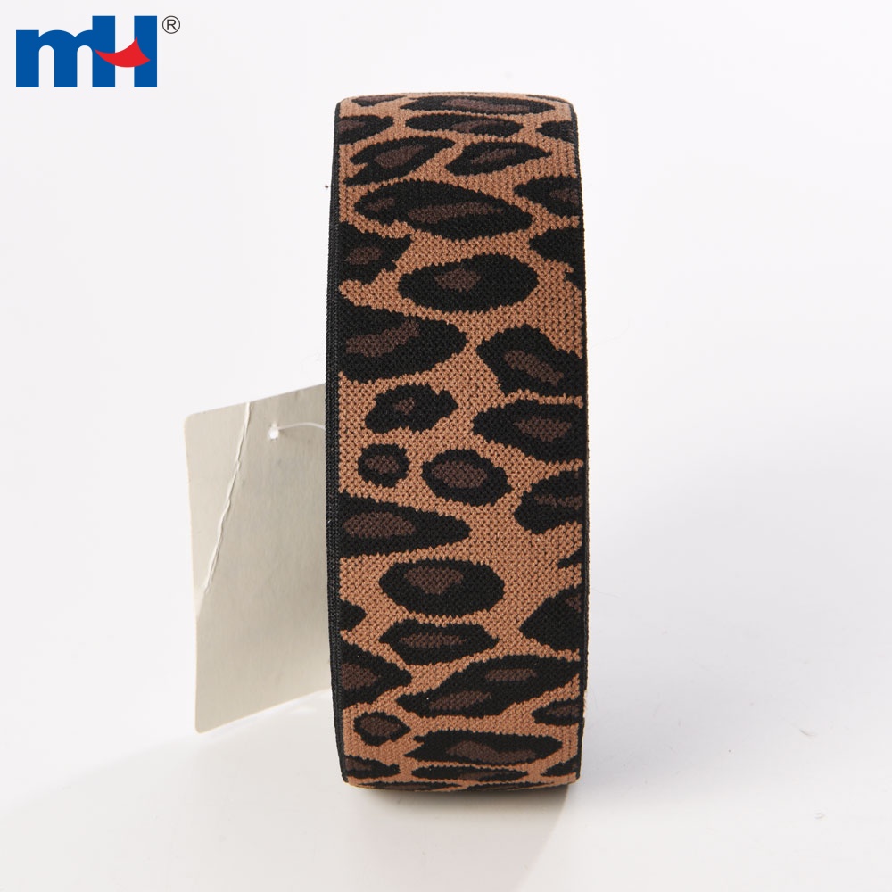 40mm wide Leopard Jacquard Printed Elastic Ribbon Belt