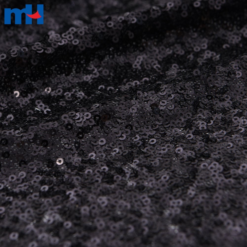 All Over Black Sequins Glitter Mesh Fabric Wholesale