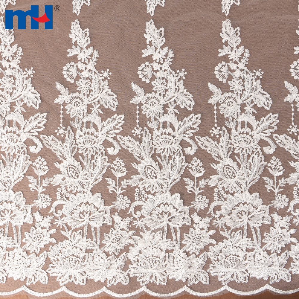 Floral Embroidered Corded Lace Fabric for Wedding Dress