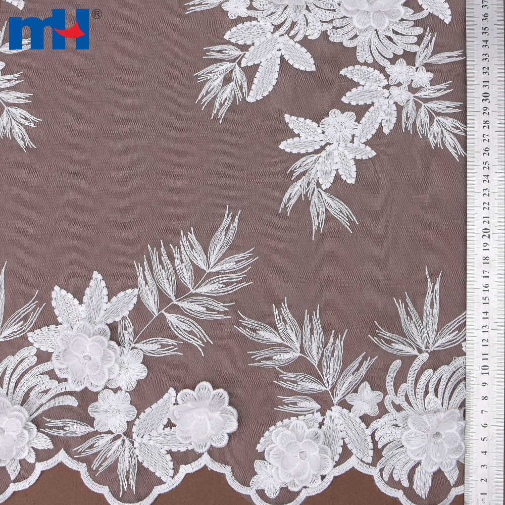 White 3D Flower Embroidered Mesh Lace Fabric