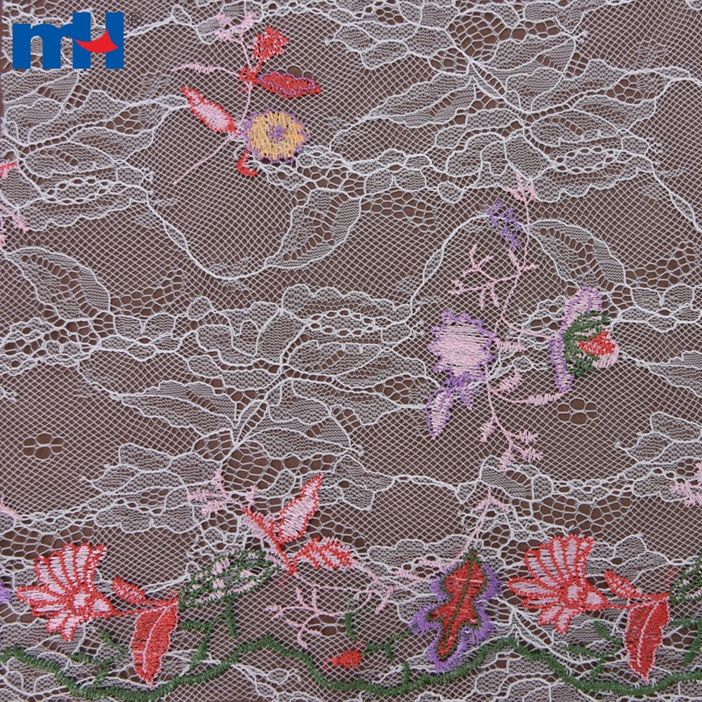 Multi-color Embroidered Nylon Lace Fabric