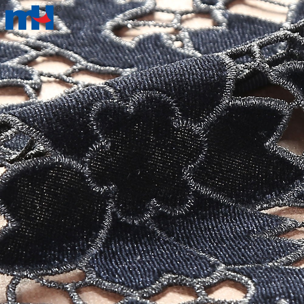 Laser Cut Embroidery Black Silver Velvet Fabric