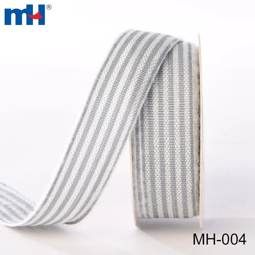 grey and white striped woven ribbon