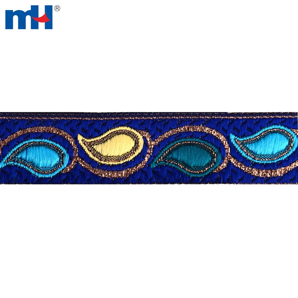 Metallic Embroidered Jacquard Ribbon Curtain Trim Tape - China