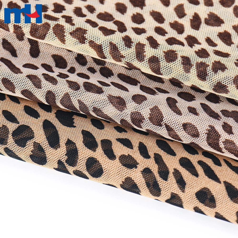 85g/㎡ 150cm150cm Wide 95 Polyester and 5 Spandex Leopard Printed Mesh Fabric  For Garments