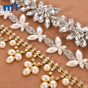 Recorte de cadena de copa de diamantes de imitación de perlas transparentes
