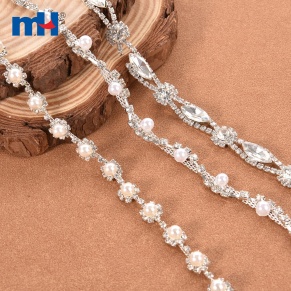 Cadena de copa de perlas Recorte de diamantes de imitación transparente