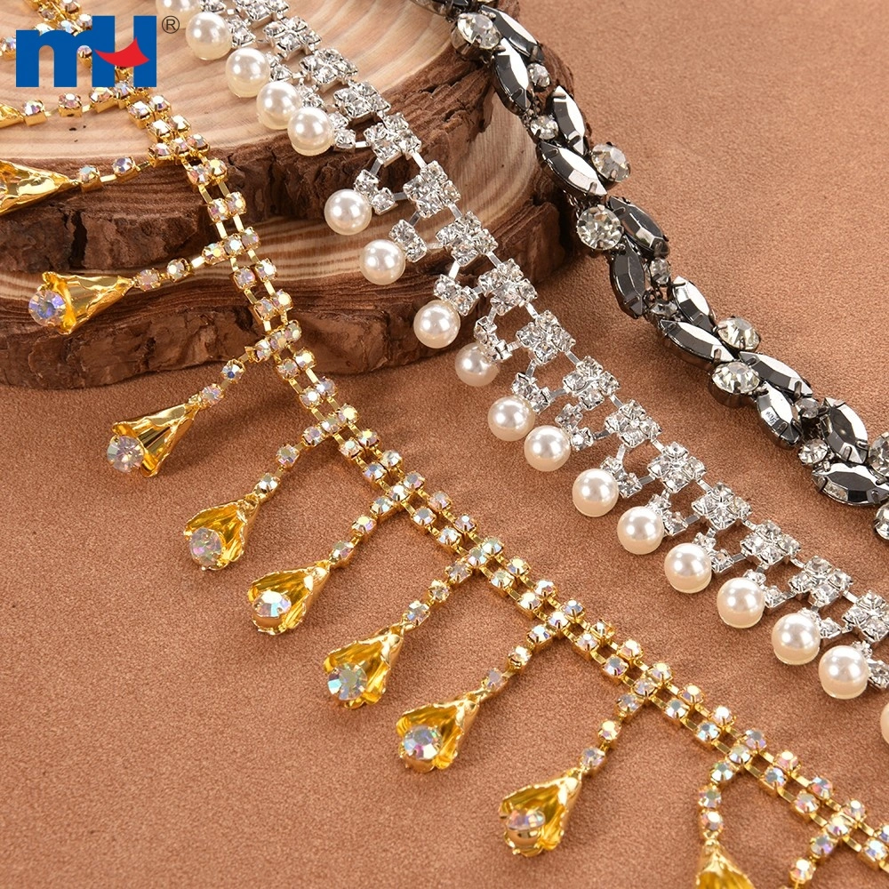 Sew On Clear Crystal Rhinestone Pearl Chain | MH