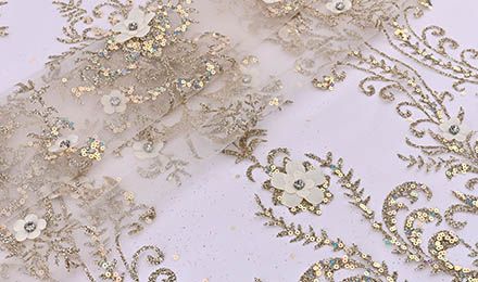Elegant Beaded Gold Fabric: Perfect for Bridal & Fashion Projects