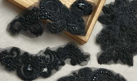 Elegant Black Beaded Appliques: Timeless Charm for Bridal and Evening Wear